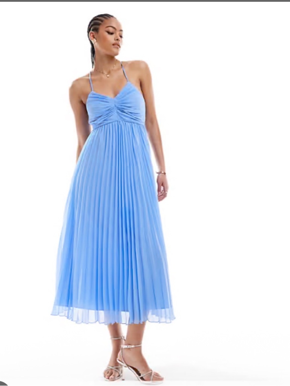ASOS Light Blue Pleated Spaghetti-Strap Midi Dress